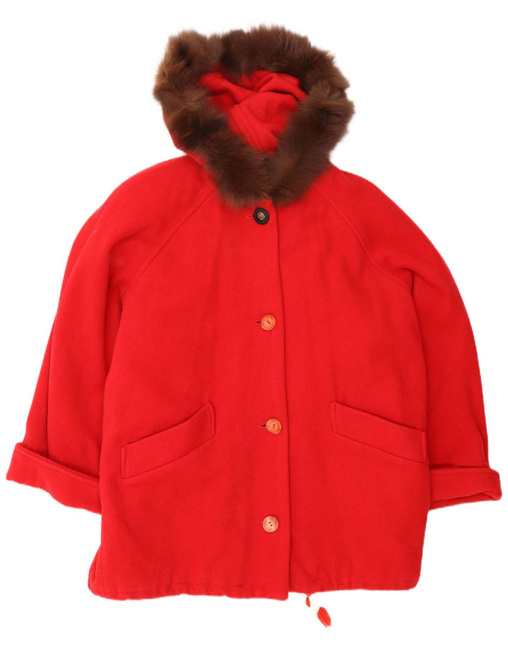 Vintage Damen Kapuzenübergroßer Mantel UK 14 Mittelrote Wolle