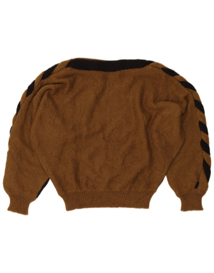 VINTAGE Damen-Pullover mit U-Boot-Ausschnitt, UK 14, Mittelschwarz, Farbblock