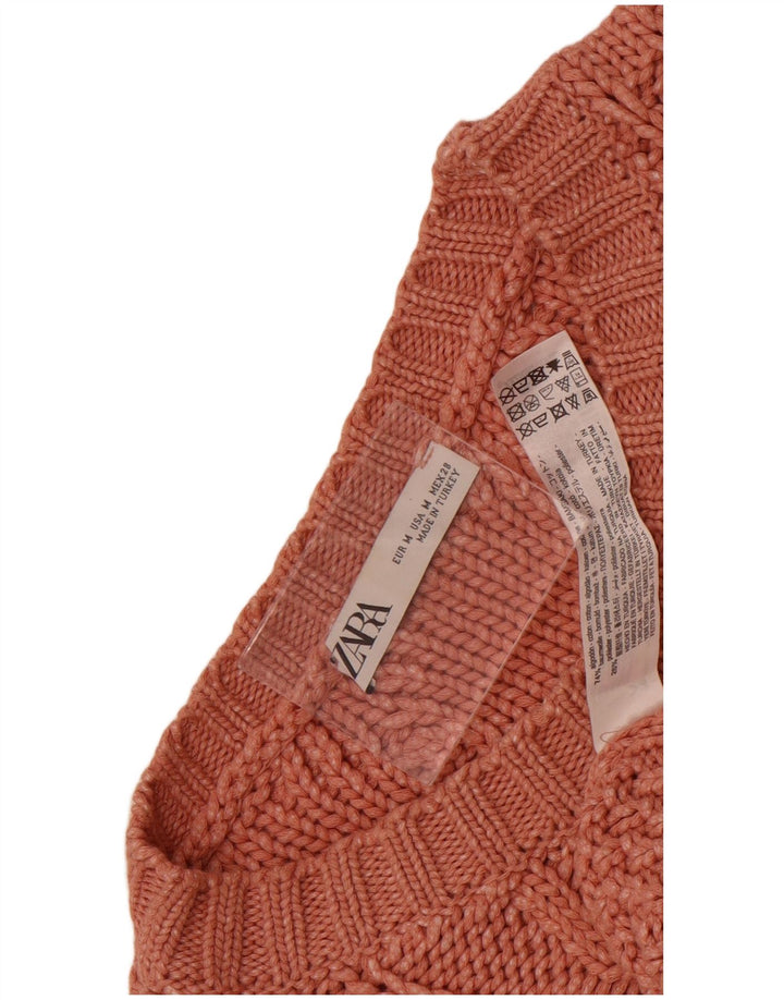 Zara Damen-Pullover, übergroß, U-Boot-Ausschnitt, UK-Gr. 14, Mittelrosa, Baumwolle