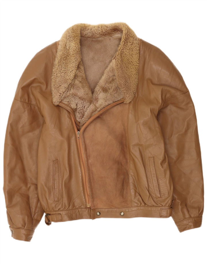 Vintage Herren Shearling Jacke IT 50 Large Beige