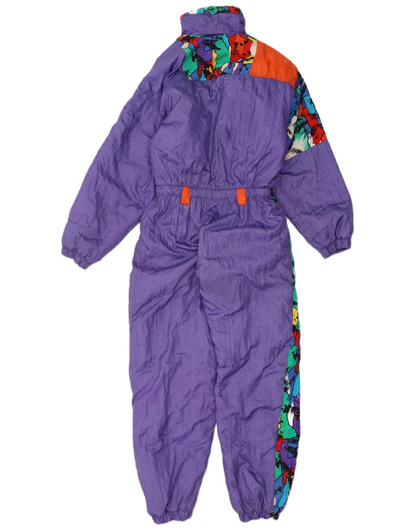 Vintage-Skioverall für Mädchen, 12–13 Jahre, lilafarbenes Colourblock-Polyamid