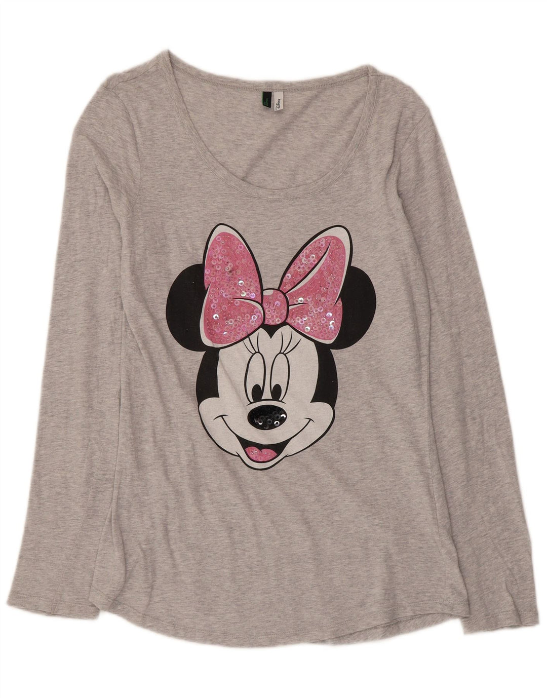 Benetton Womens Minnie Graphic Top Langarm mittelgraue Baumwolle