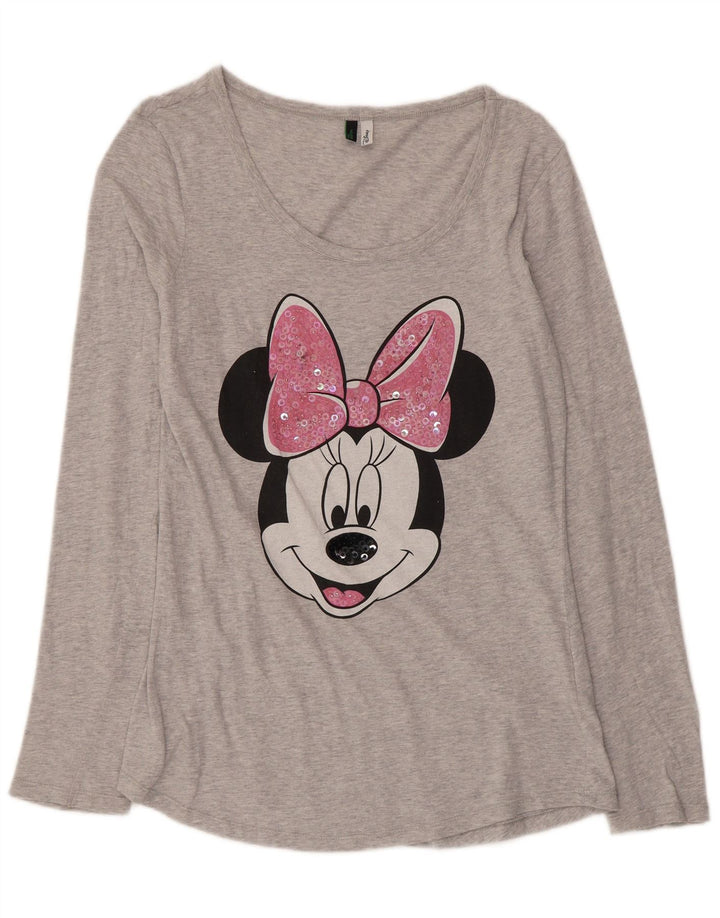 Benetton Womens Minnie Graphic Top Langarm mittelgraue Baumwolle