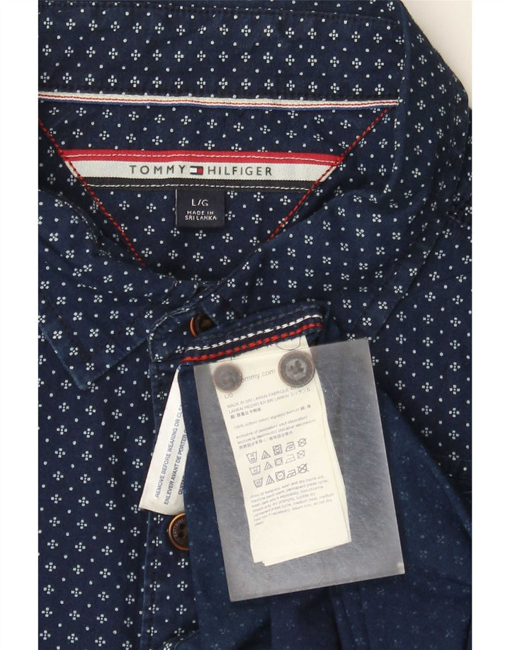 Tommy Hilfiger Herren-Hemd mit abstraktem Muster, groß, marineblau, Baumwolle