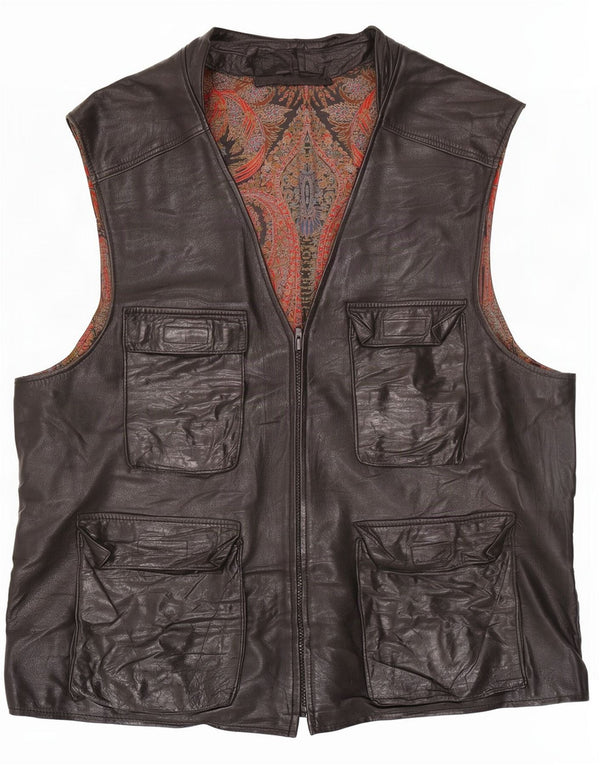 Vintage Herren-Leder-Utility-Gilet UK 38 Medium Black