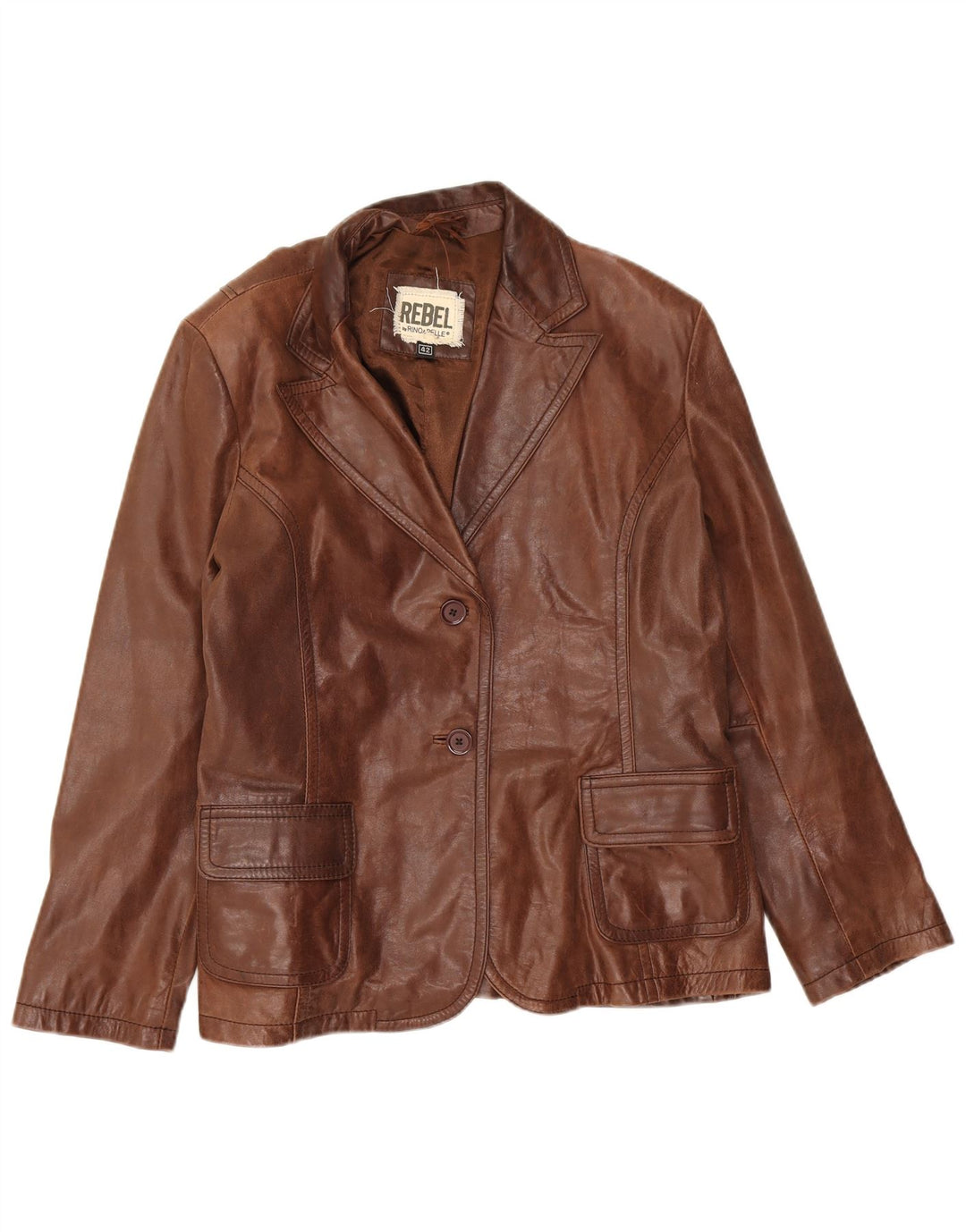 Rino & Pelle Damen 2-Knopf-Blazerjacke IT 42 Mittelbraunes Leder