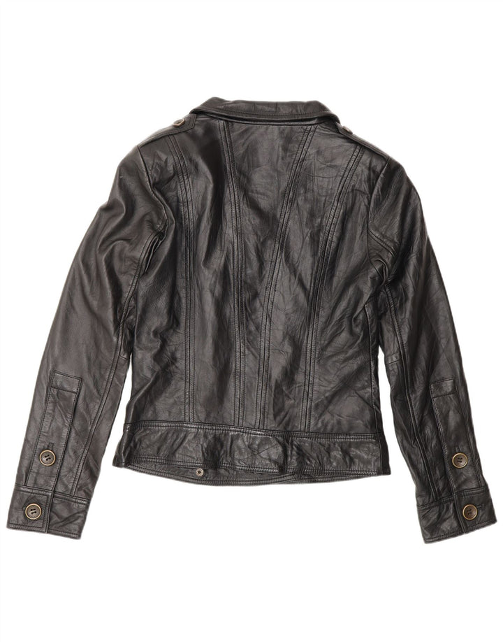 Promod Damen Leder Bikerjacke UK 8 Small Schwarz
