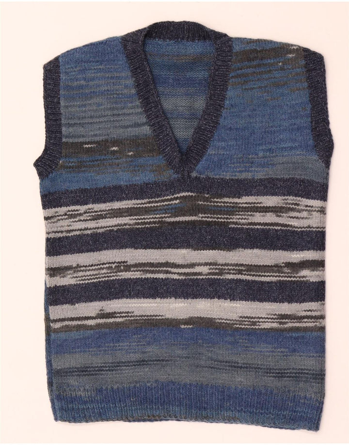 Vintage Herren Weste Tank Top klein blau gestreift