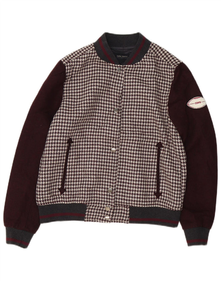 Übergroße College-Jacke von Zara für Damen, UK 10, kleine braune Hahnentrittmuster