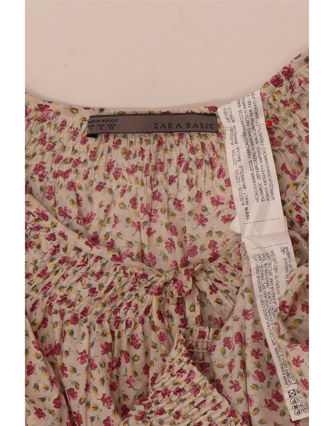 Zara Damen-Blusenoberteil, Gr. 40, Größe S, weiß, geblümt, Baumwolle