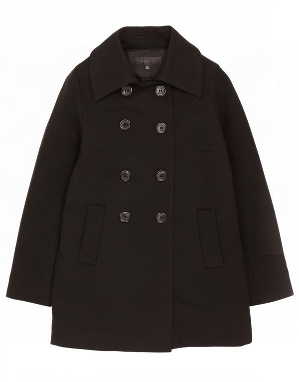 Zara Damen Zweireihiger Mantel UK 10 Small Schwarze Wolle