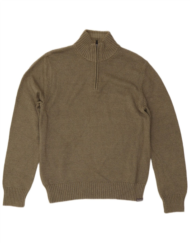EDDIE BAUER Herren-Pullover mit Reißverschluss am Hals, kleine Khaki-Baumwolle