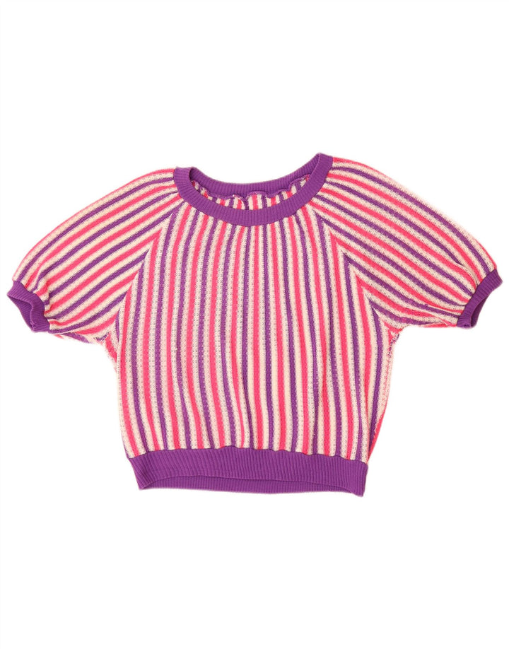 VINTAGE Damen-Pullover mit U-Boot-Ausschnitt, Gr. 14, groß, mehrfarbig gestreift