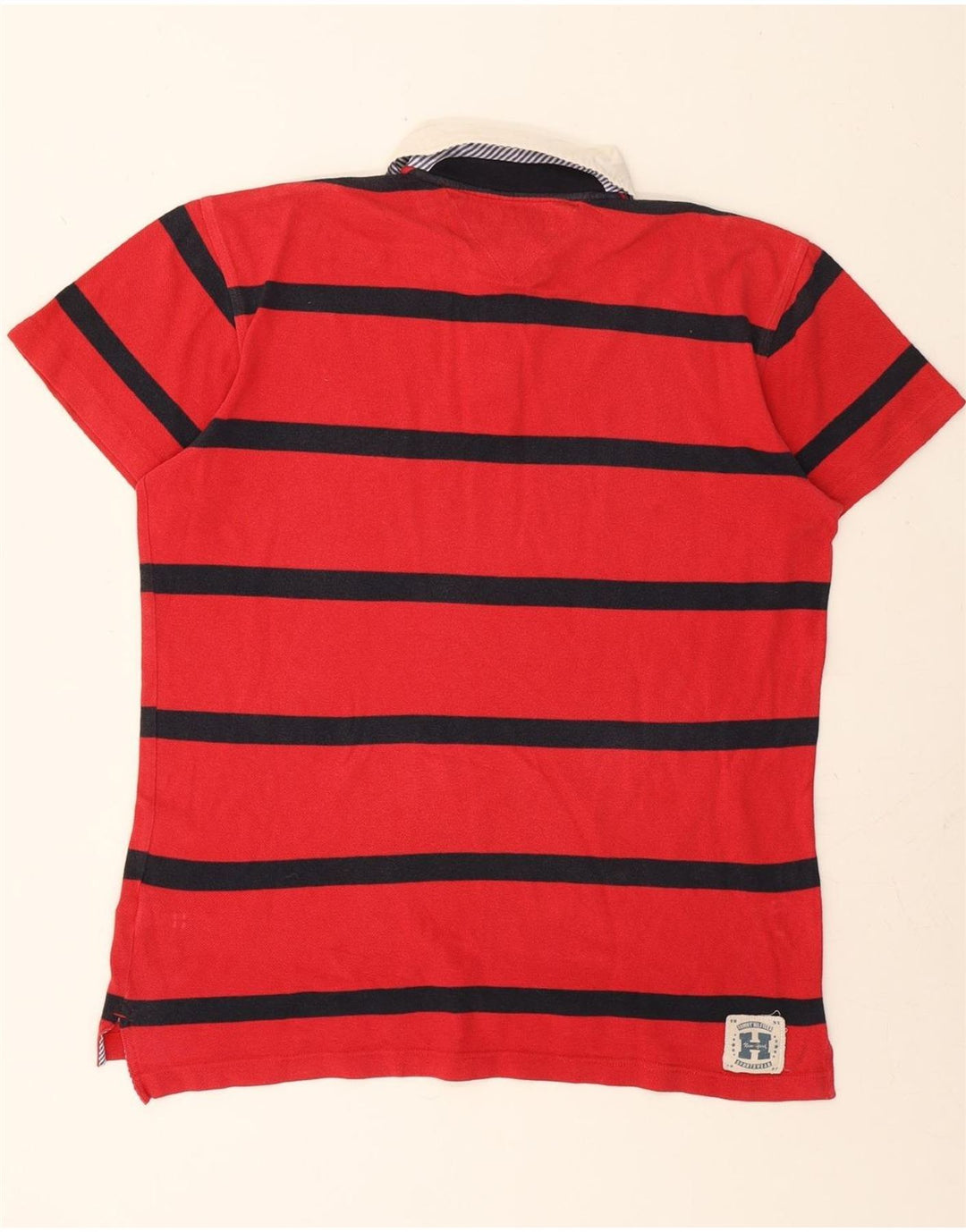 TOMMY HILFIGER Mens Polo Shirt Large Red Striped Cotton Vintage Tommy Hilfiger and Second-Hand Tommy Hilfiger from Messina Hembry 