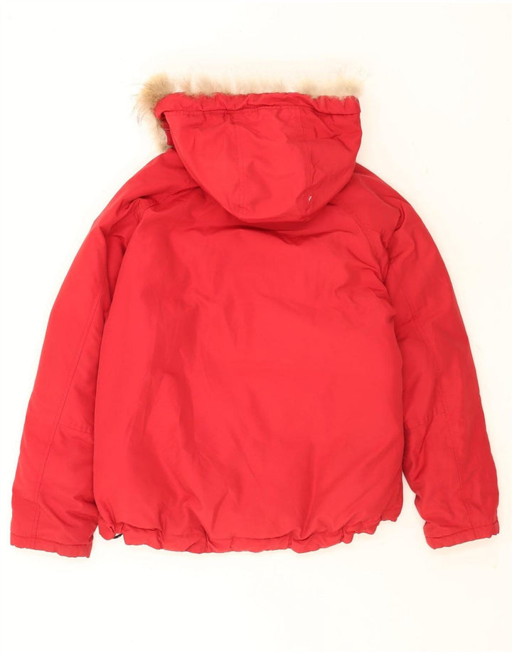 Woolrich Wattierte Damenjacke mit Kapuze, UK 14, mittelrotes Nylon