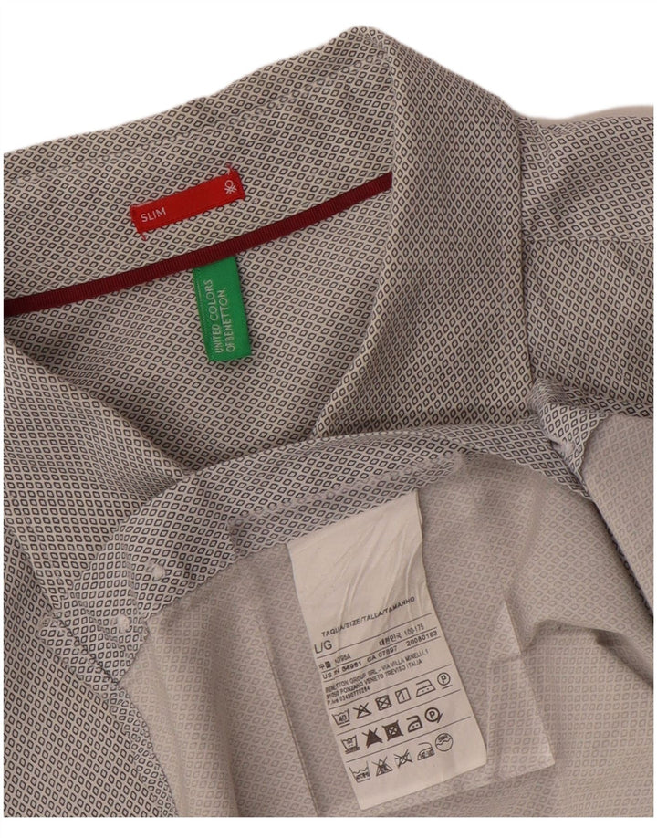 BENETTON Herren-Hemd, schmal geschnitten, groß, grau, geometrisch, Baumwolle