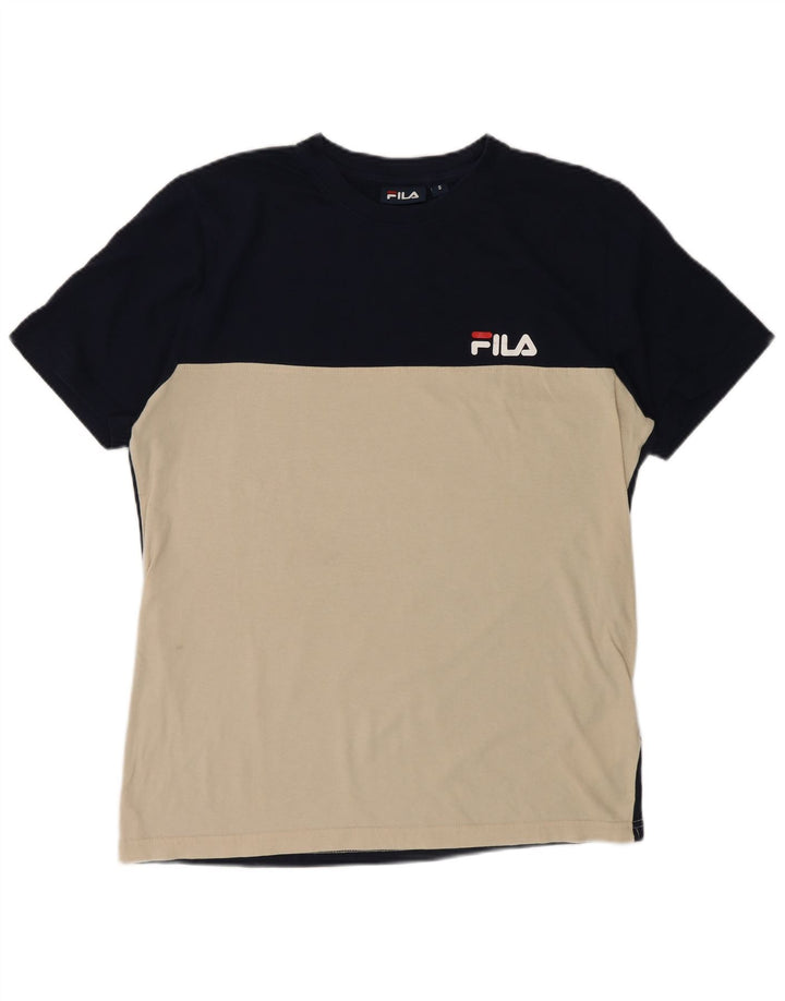 Fila Herren T-Shirt Top Small Marineblau Colourblock Baumwolle