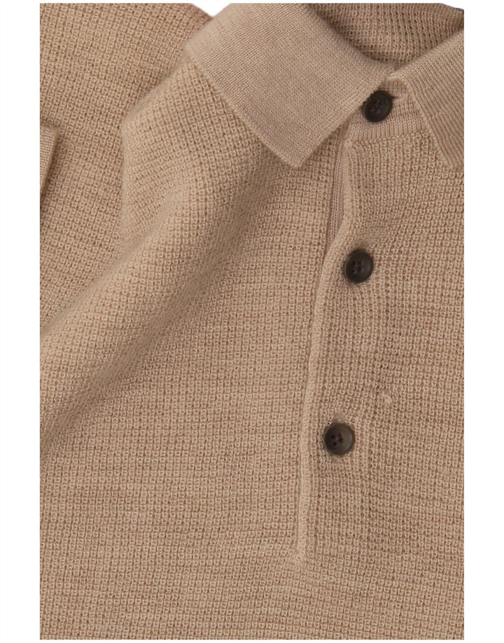 All Saints Herren-Pullover mit Polokragen, kurzärmelig, Größe L, Beige