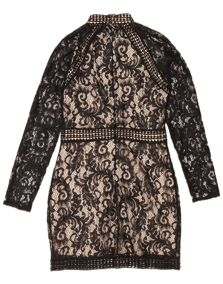 QUIZ Womens Long Sleeve Sheath Dress UK 12 Medium  Black Floral Polyester