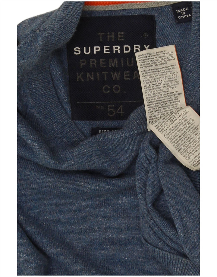 Superdry Herren-Pullover mit Rundhalsausschnitt aus mittelblauer Baumwolle