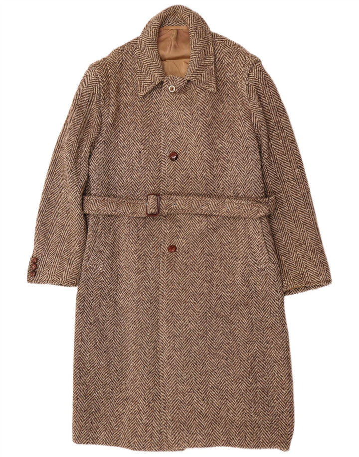 Moessmer Herrenmantel UK 42 XL Braune Wolle mit Fischgrätenmuster