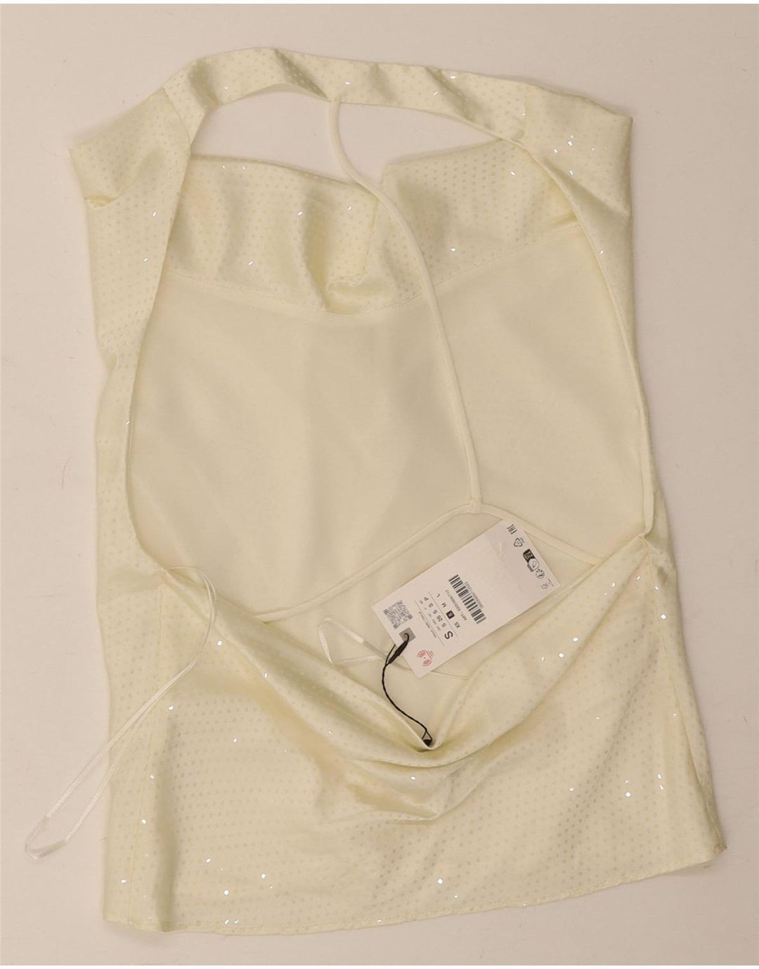 Zara Damen Crop Off Shoulder Top UK 10 Small Off White Flecked Polyester