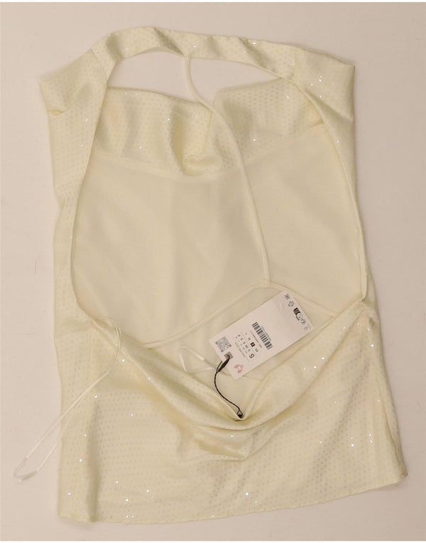 Zara Damen Crop Off Shoulder Top UK 10 Small Off White Flecked Polyester