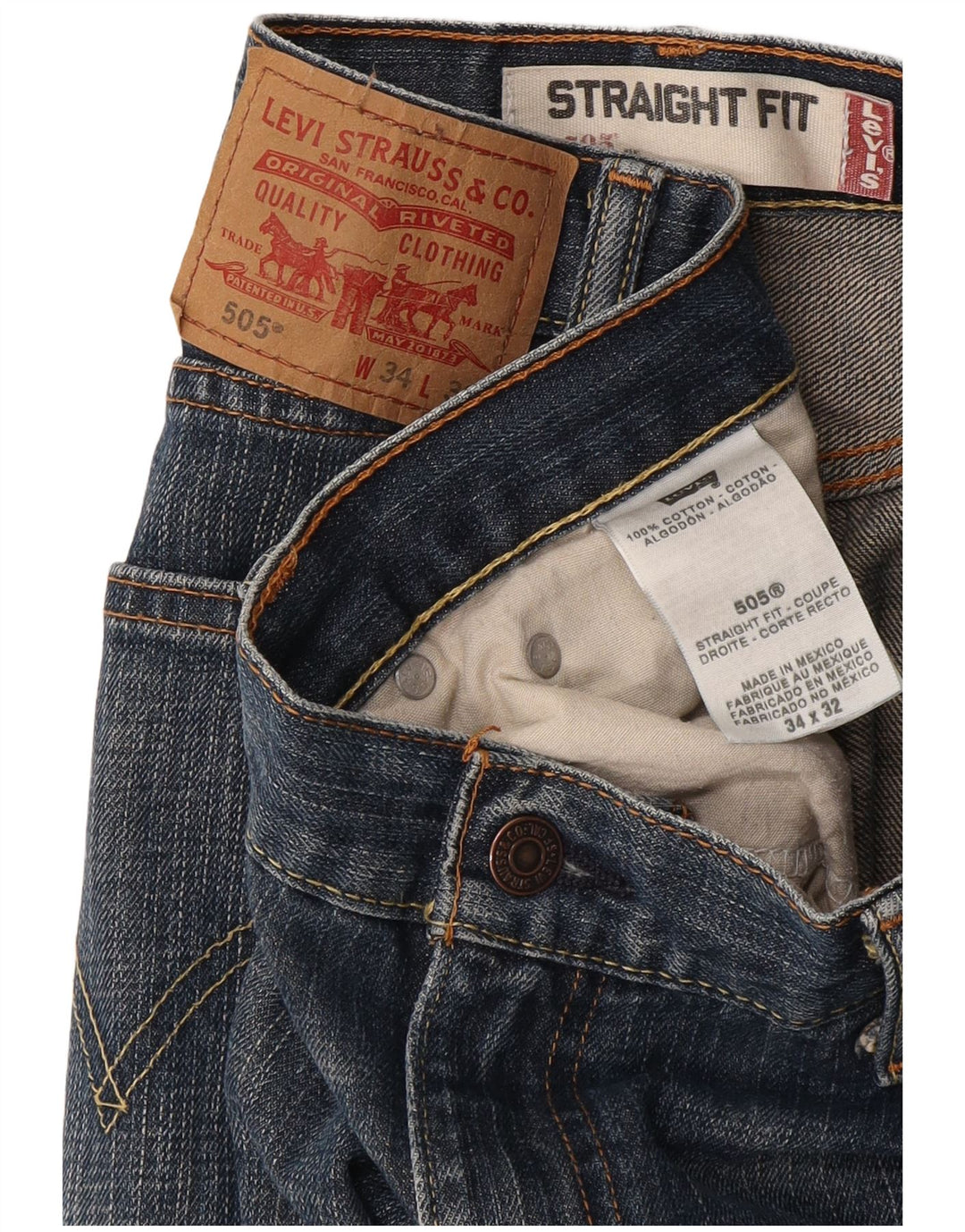Levi's Herren 505 Straight Jeans W34 L32 Blaue Baumwolle