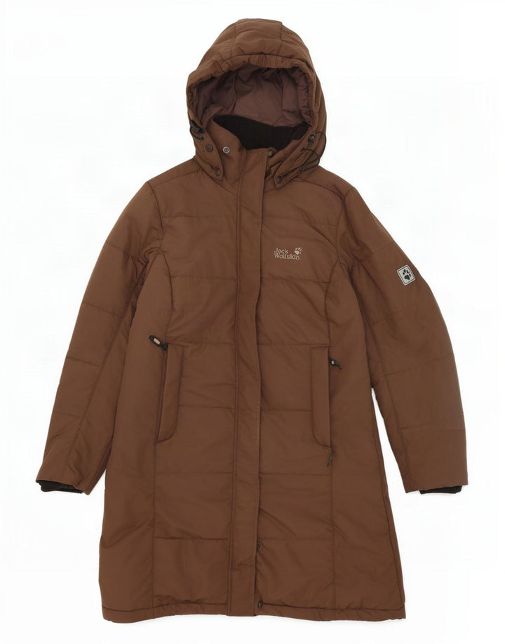 Jack Wolfskin Wattierter Damenmantel mit Kapuze UK 12/14 Mittelbraunes Polyester
