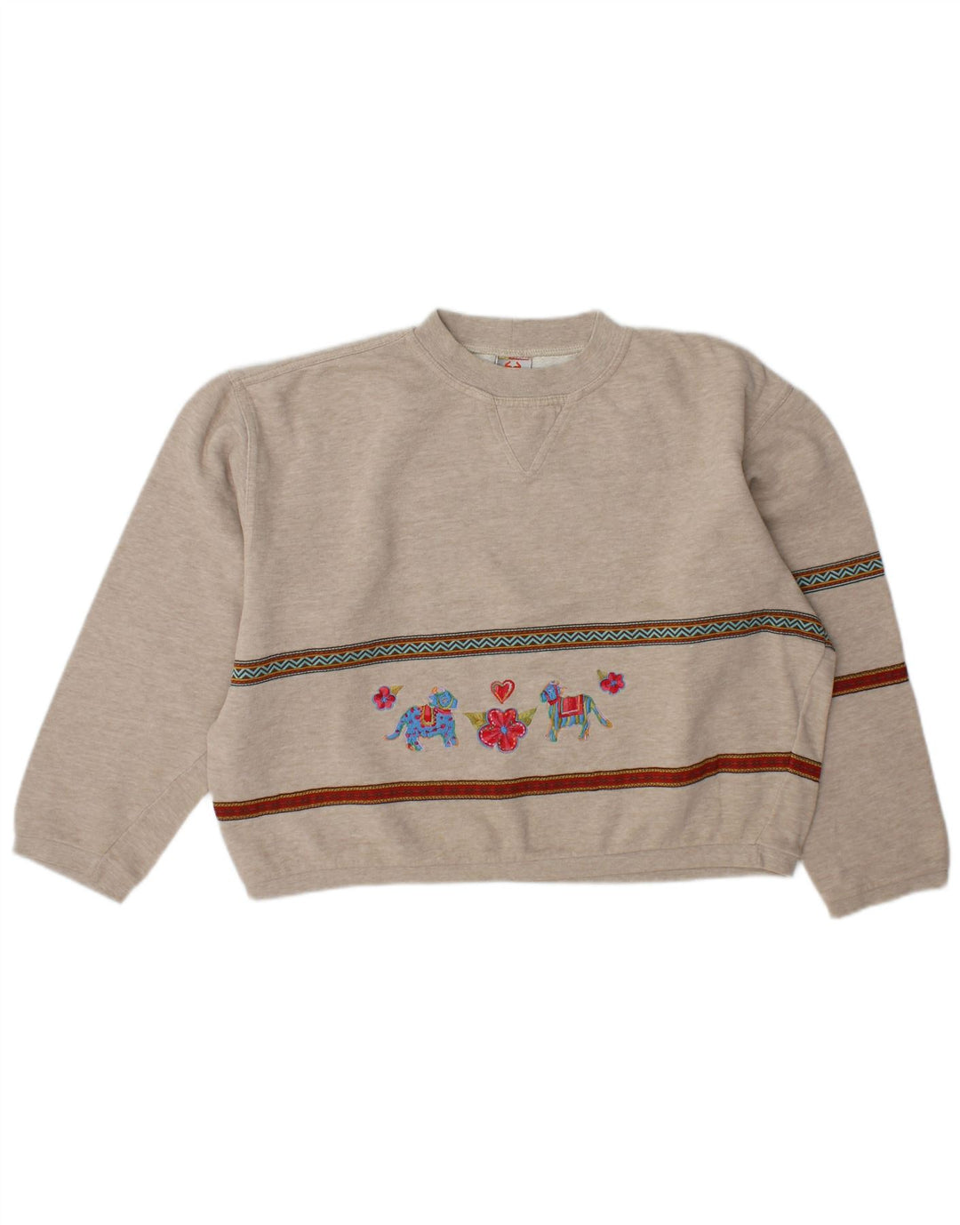 Stefanel Damen Crop Graphic Sweatshirt Pullover UK 14 Mittelgrau gestreift