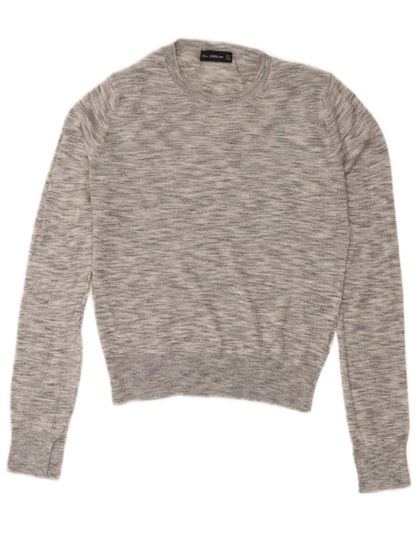 Zara Damen Crop Crew Neck Pullover Pullover UK 12 Mittelgrau meliert