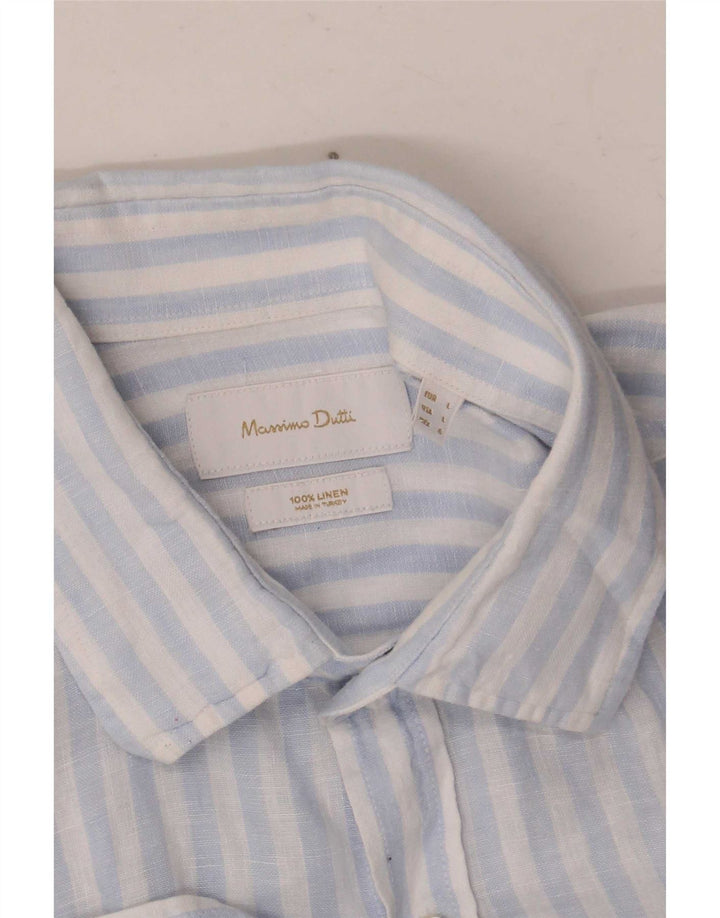 Massimo Dutti Herrenhemd, groß, blaues Nadelstreifen-Leinen