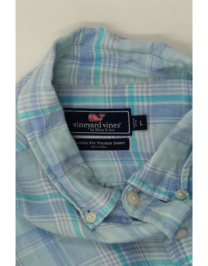 Vineyard Vines Herren-Hemd mit klassischer Passform, großes, blau kariertes Leinen