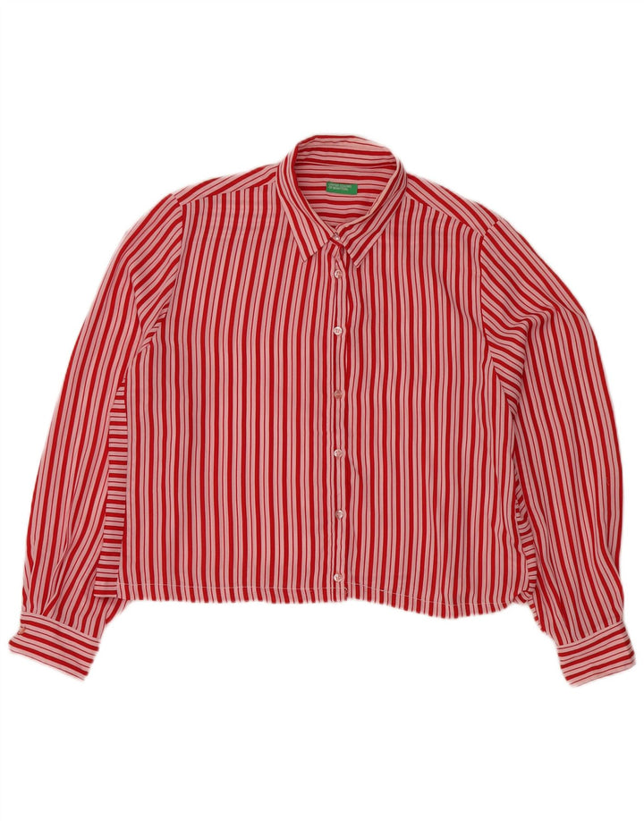 Benetton Damen Crop Shirt Bluse UK 18 XL Rot gestreift