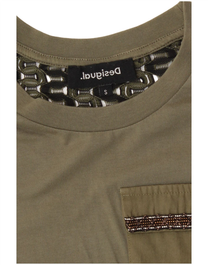 Desigual Damen T-Shirt Top UK 10 Small Khaki Polyester