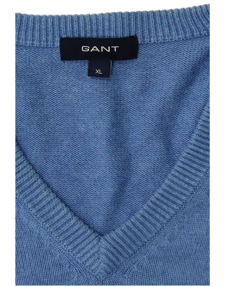 GANT Herren-Pullover mit V-Ausschnitt, XL, blaue Baumwolle
