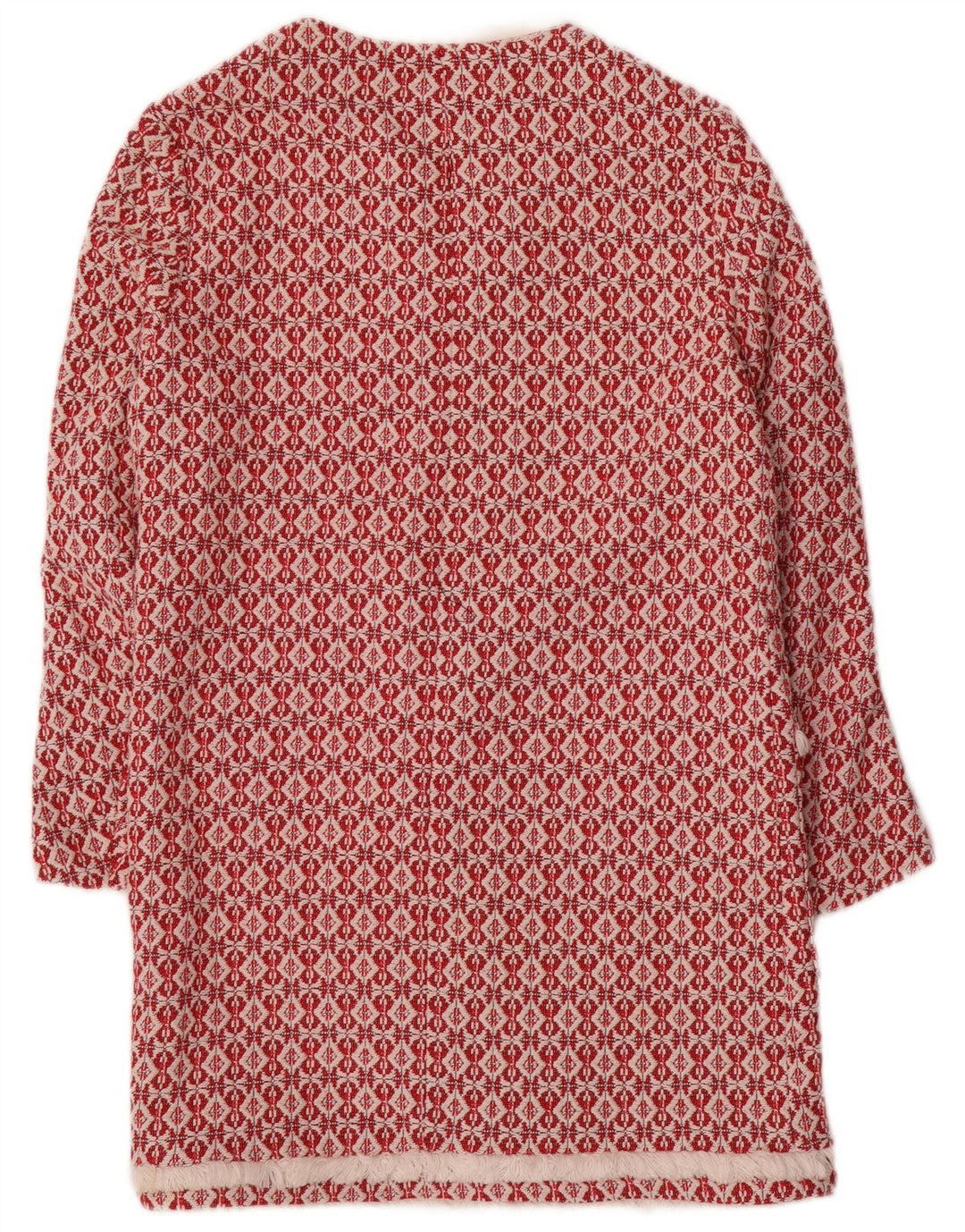 Zara Womens Knit Open Overcoat UK 10 Kleines rotes geometrisches Polyester