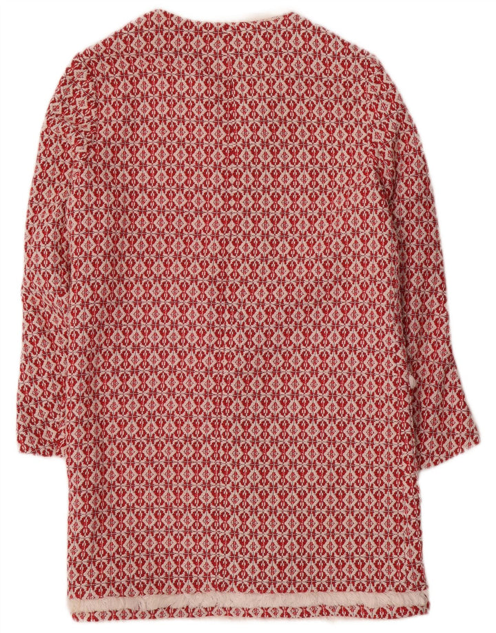 Zara Womens Knit Open Overcoat UK 10 Kleines rotes geometrisches Polyester