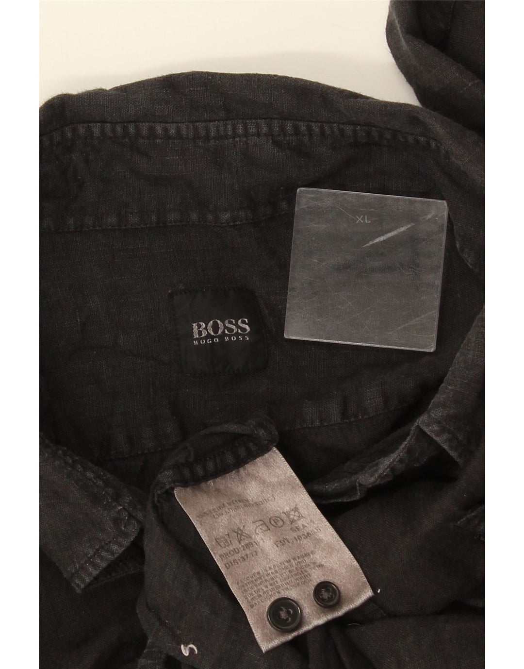 Hugo Boss Herren Kurzarmhemd XL Grau Leinen
