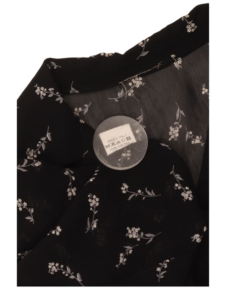 Vintage Damen Durchsichtige Hemdbluse UK 12 Mittelschwarz geblümt