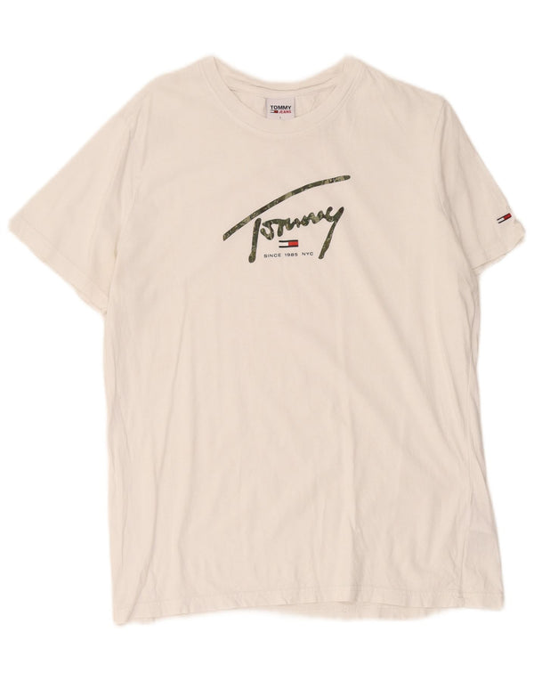 Tommy Hilfiger Mens Regular Fit Graphic T-Shirt Top Large White Cotton