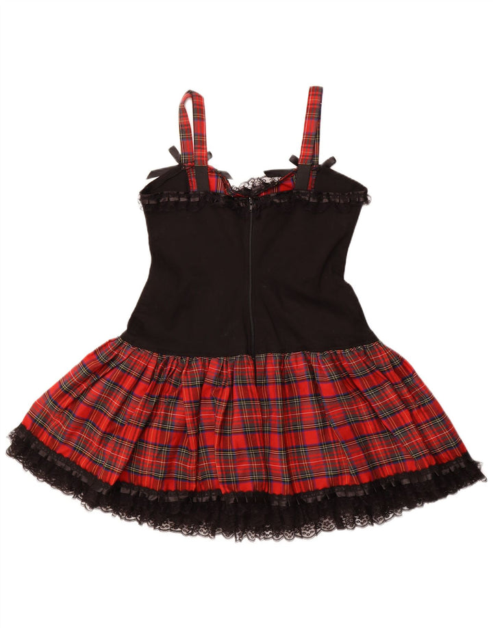 VINTAGE Damen Ärmelloses A-Linien-Kleid UK 16 Große rot karierte Baumwolle