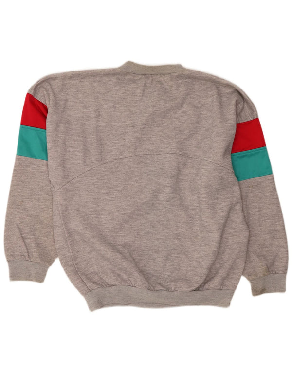 Vintage Herren-Sweatshirt mit Grafik, groß, grau, Farbblock