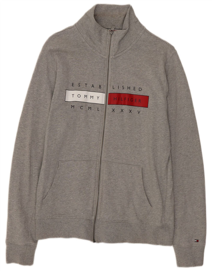 Tommy Hilfiger Herren-Trainingsanzugoberteil mit Grafik, Mittelgrau gefleckte Baumwolle