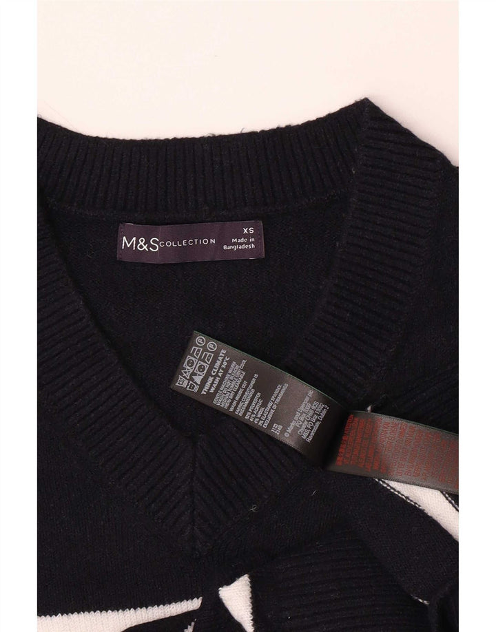 Marks & Spencer Herren-Pullover mit V-Ausschnitt, XS, marineblau, gestreift, Polyester