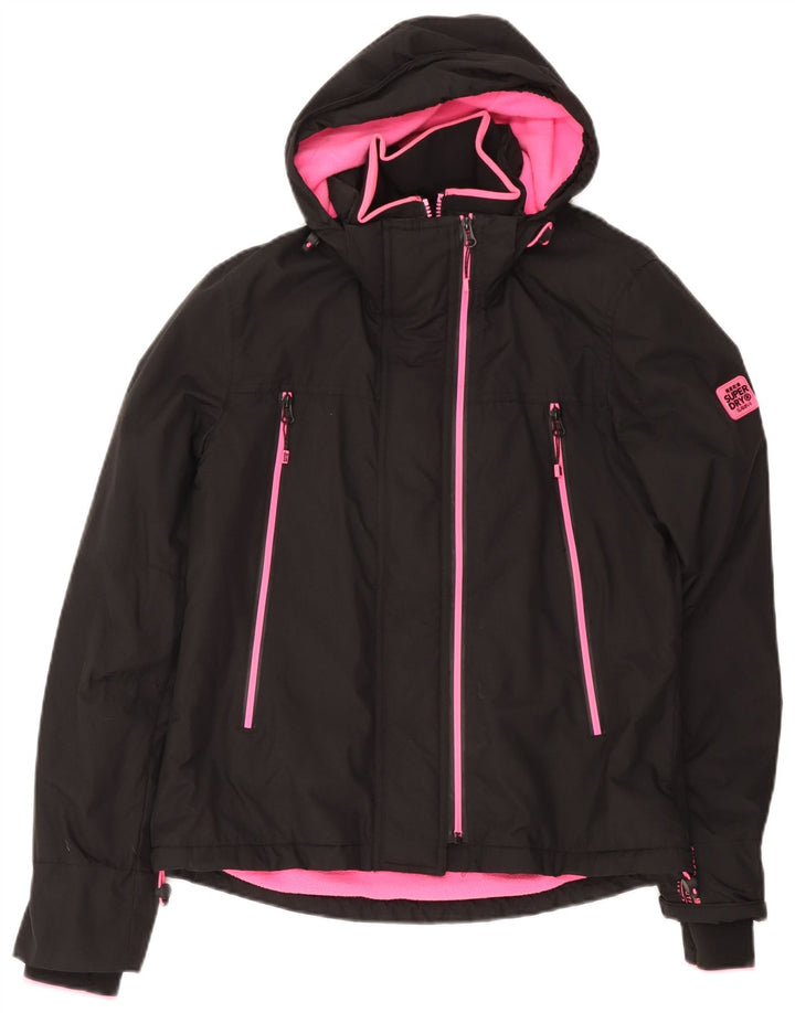 Superdry Damen Windcheater Kapuzen-Windjacke UK 14 Large Schwarz