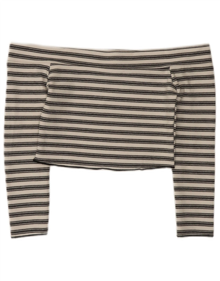 Zara Damen Crop Off Shoulder Top UK 12 Mittelweiß gestreift