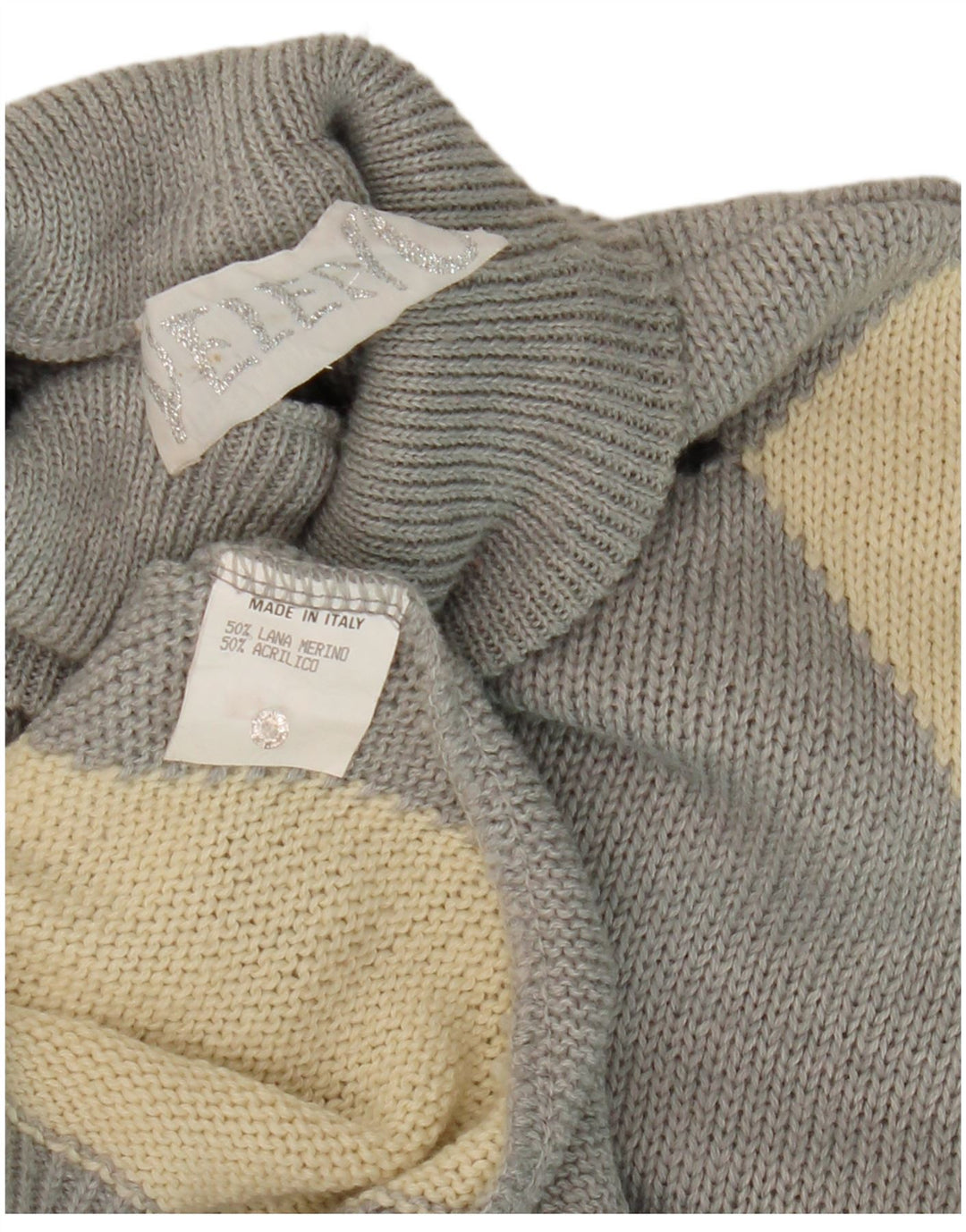 VELENO Herren-Pullover mit Rollkragen, groß, graue Argyle-/Diamantwolle