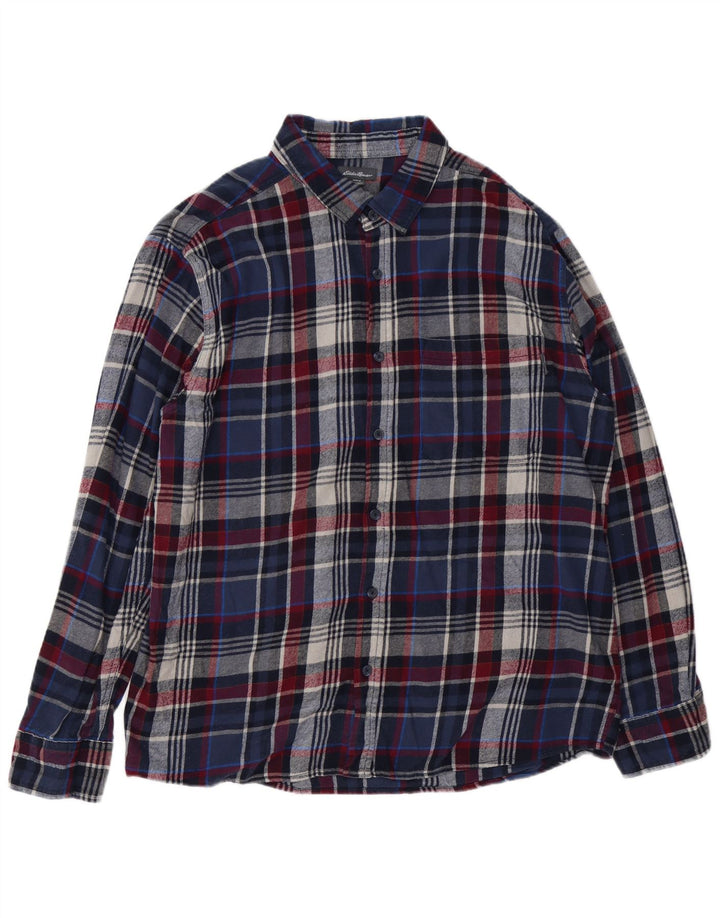 EDDIE BAUER Herren Flanellhemd 2XL Marineblau kariert Baumwolle