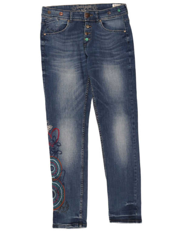 Desigual Womens Boyfriend Graphic Slim Jeans W28 L30 Blue Geometric